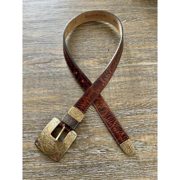 Vintage STREETS AHEAD Brown Western Croc Leather Belt Small 26 main image 14